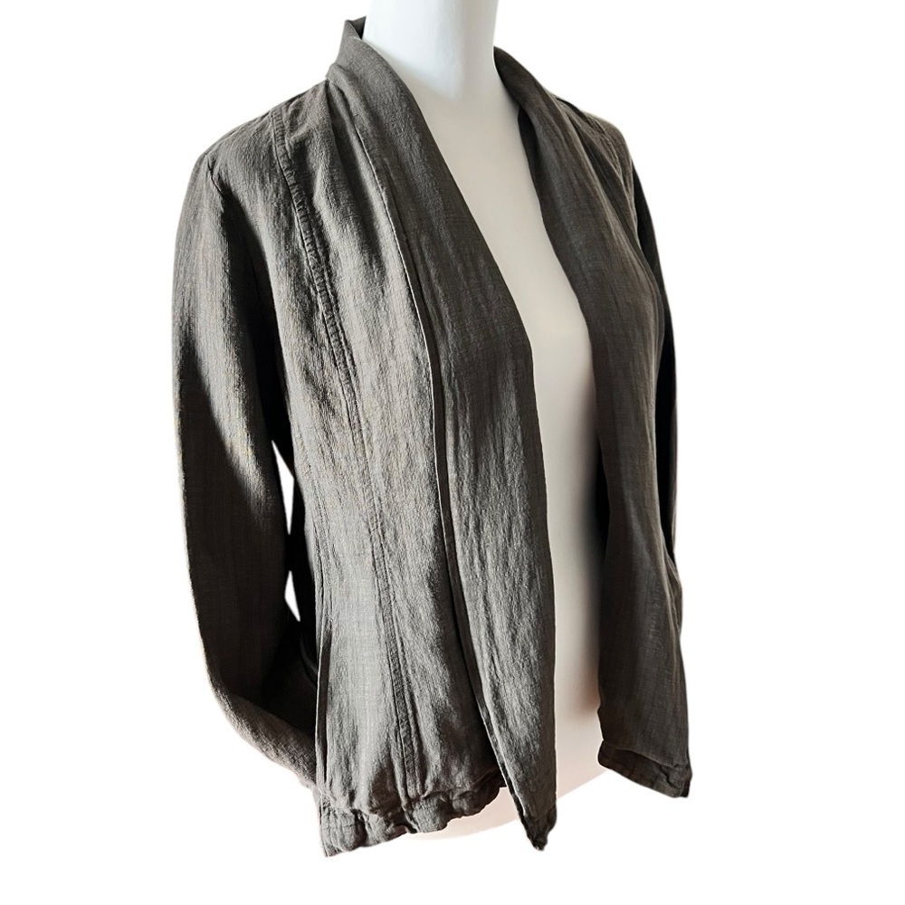 Eileen Fisher Shawl Collar Open Front Organic Linen Jacket